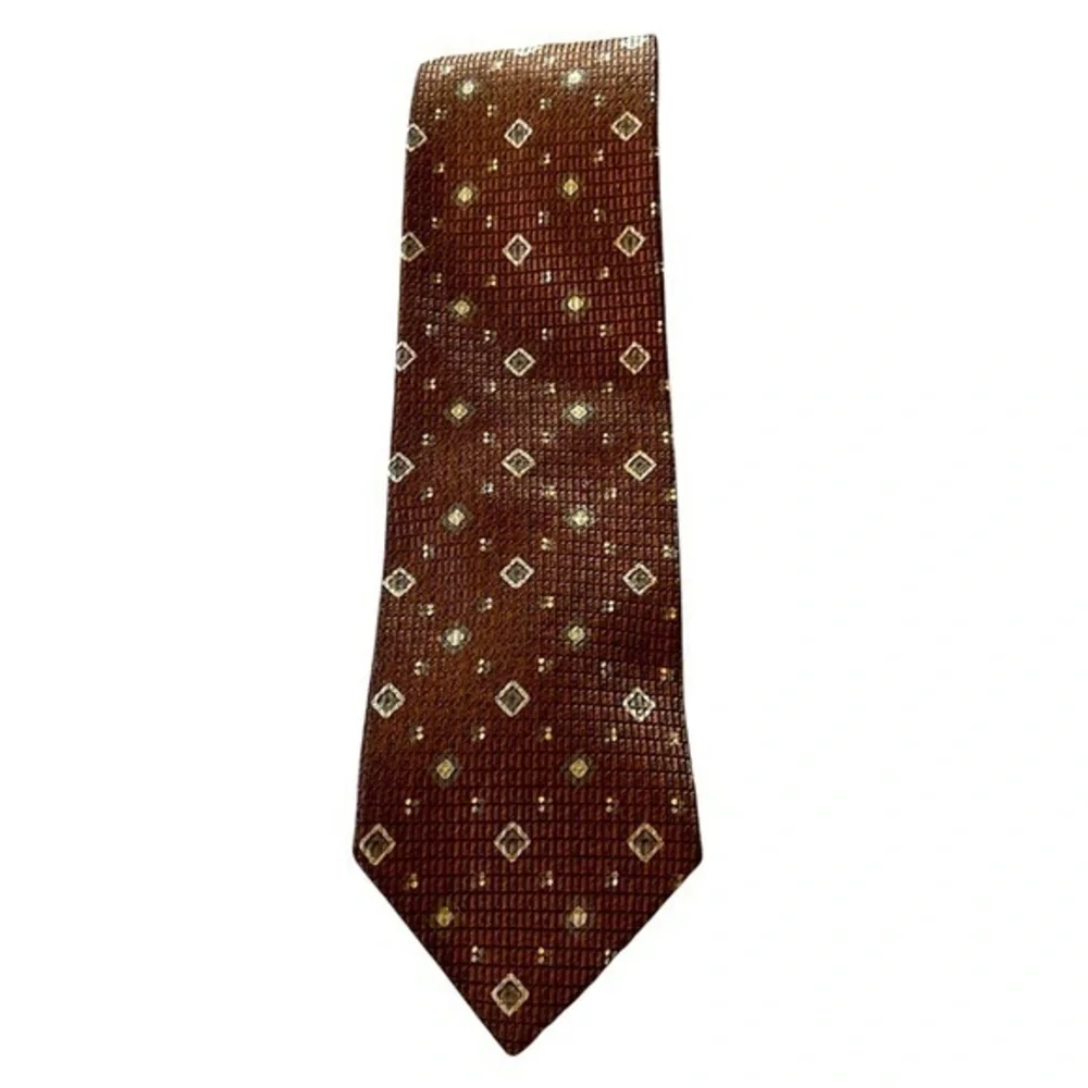 Ermenegildo Zegna copper & cream textured geometric luxe Italian silk tie, 3.75”